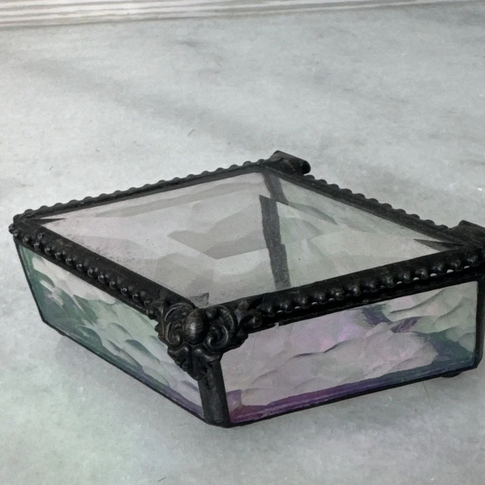 Artisan Made Irridescent Stained Glass Small Trinket Box